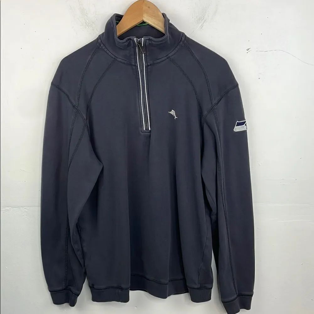 Tommy Bahamas Men's Gray 1/4 Zip Shirt Seattle Hawks size Medium Pima Cotton